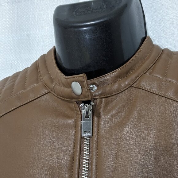 New APT 9 Women's Faux Brown Leather Jacket Moto Biker Coat Size Small Zip Front - Picture 3 of 13